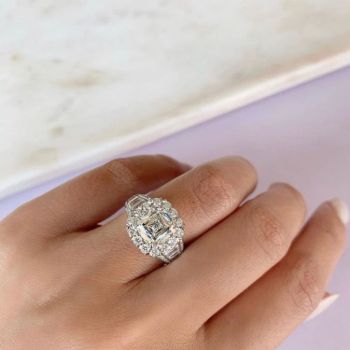 Close up of a beautiful engagement ring with multiple stones